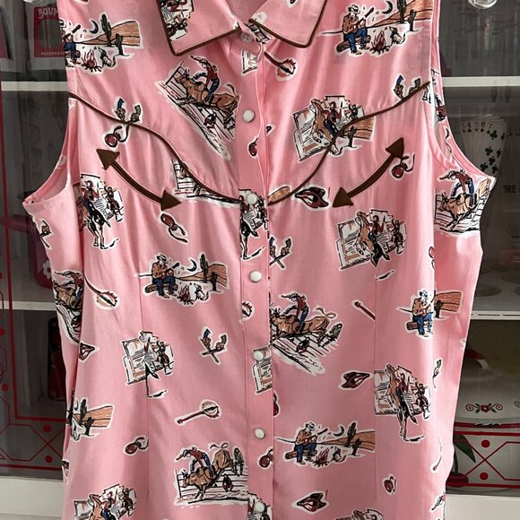 Panhandle Slim Vintage Western Shirt Pearl Snap Buttons Smile Pockets Pink L - Picture 2 of 6